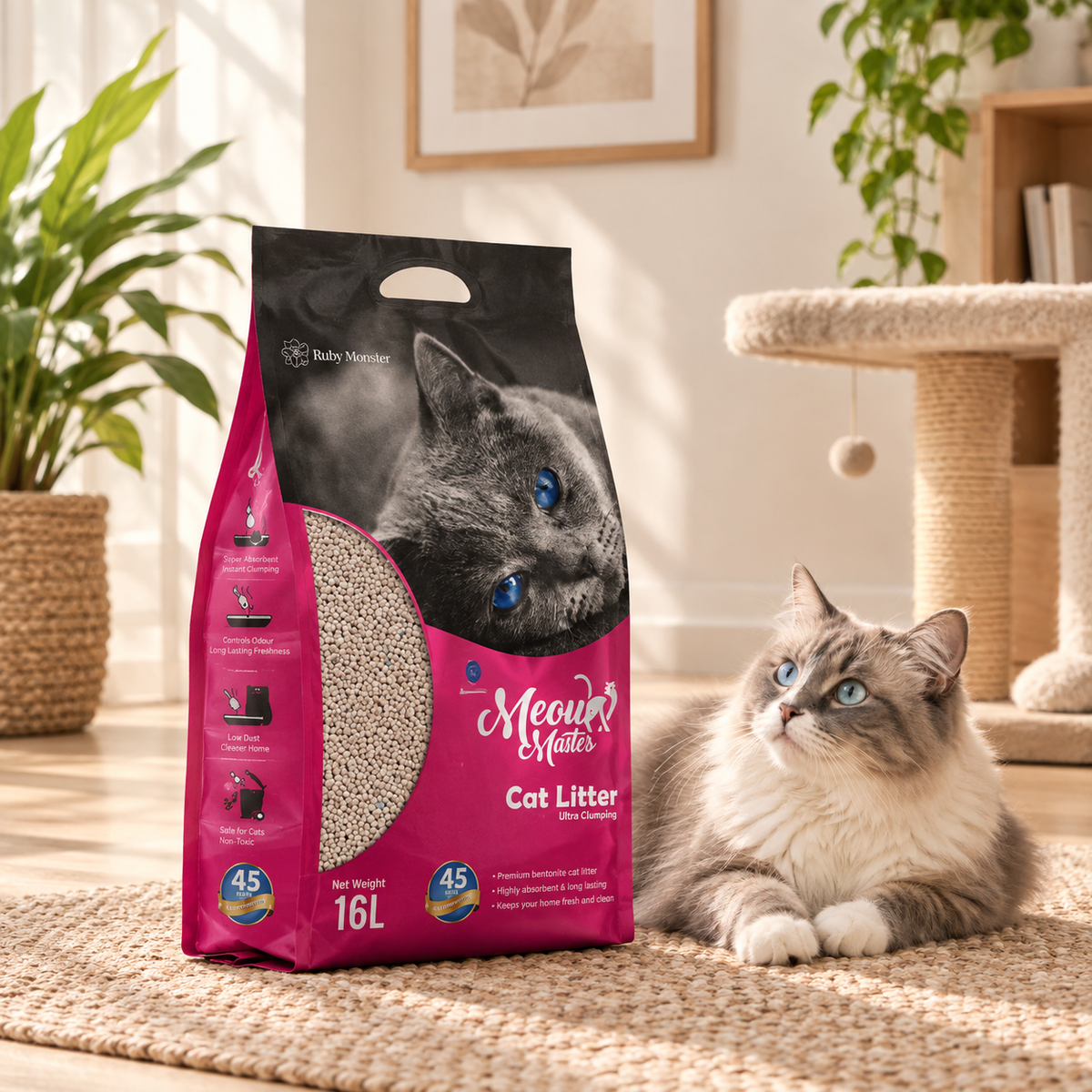 Meow Mates Bentonite Cat Litter - Baby Powder Scent 16L/10kg